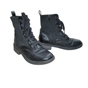 Life Stride Knockout Lace Up Combat Boots Size 7M Black Grunge Casual‎ Midcalf